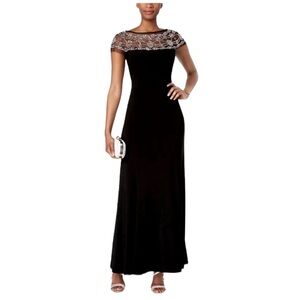 R & M Richards Black Maxi Dress with Silver Accents